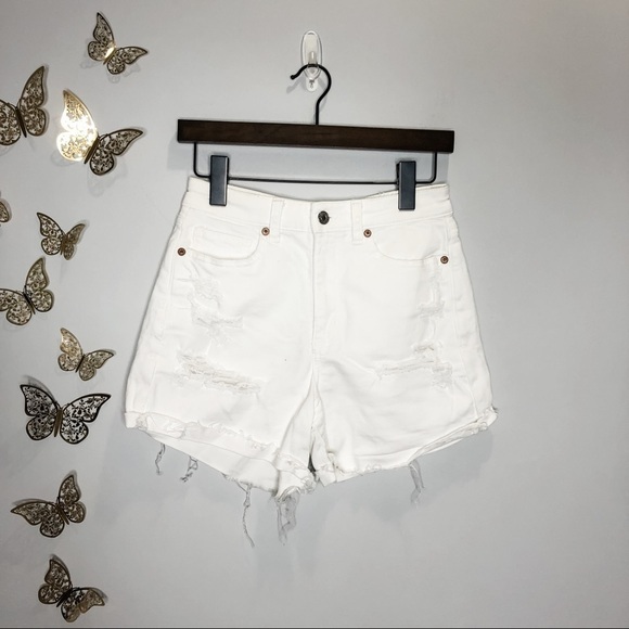 American Eagle Outfitters Pants - 🦋🌙 AEO | White Distressed Stretch Mom Short Denim Jean Shorts